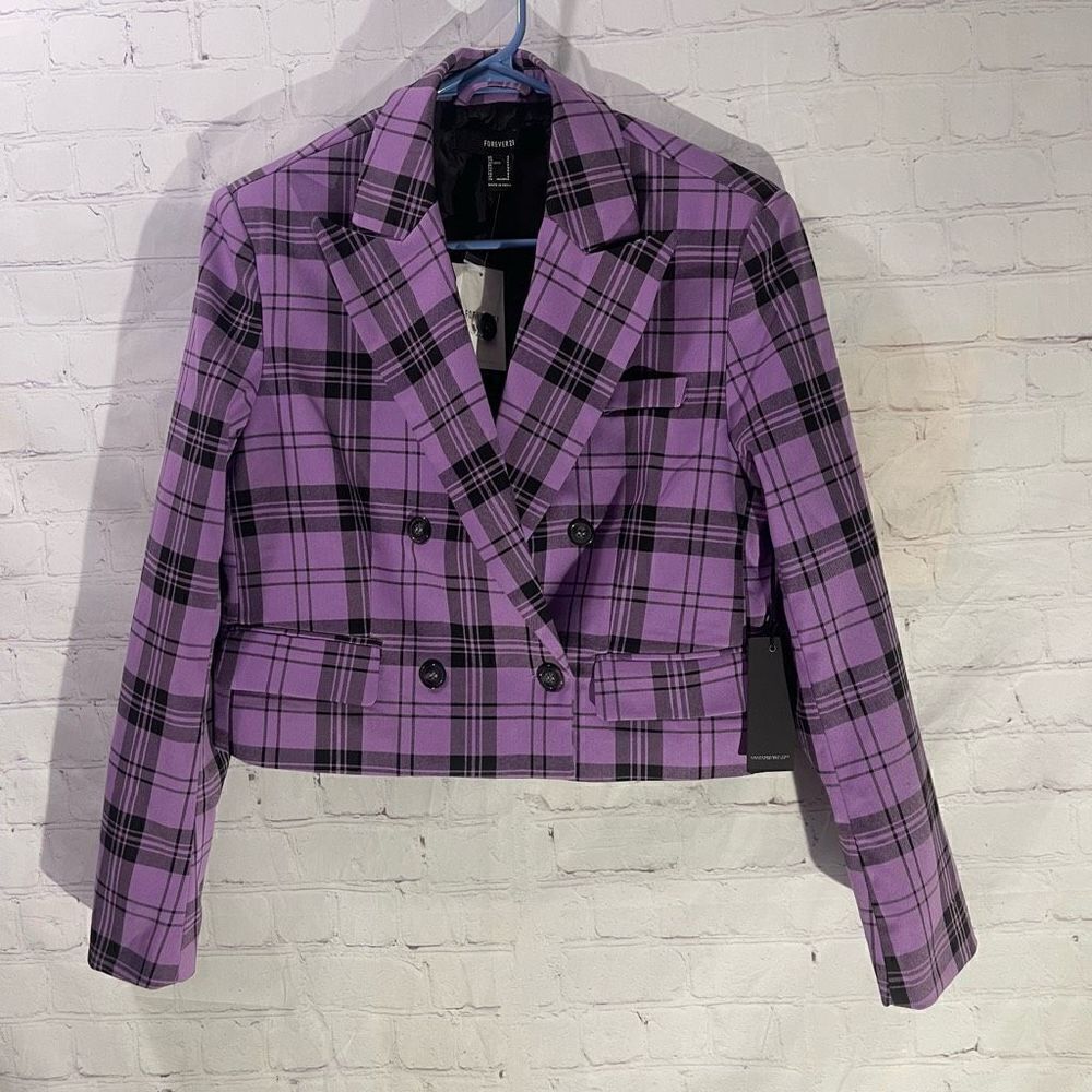 Forever 21 Purple Plaid Jacket Blazer Small NWT